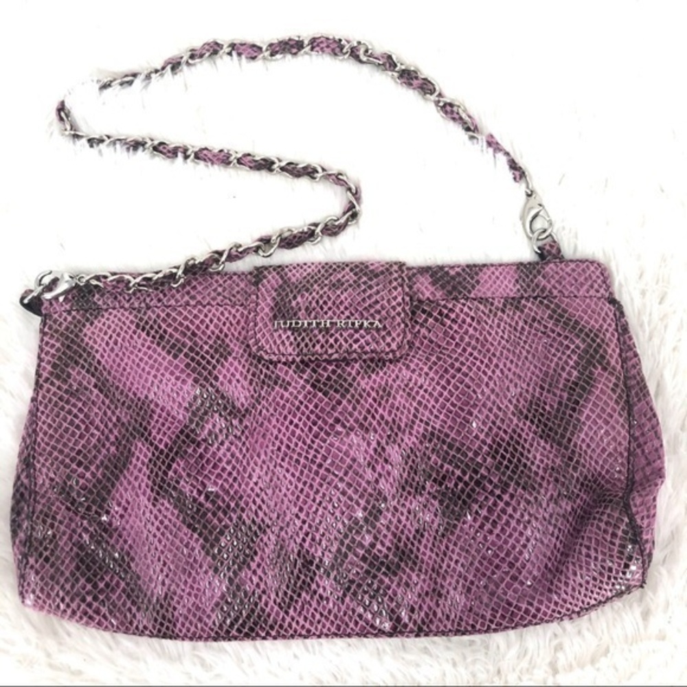 JUDITH RIPKA Snakeskin Leather Pink/Black Clutch